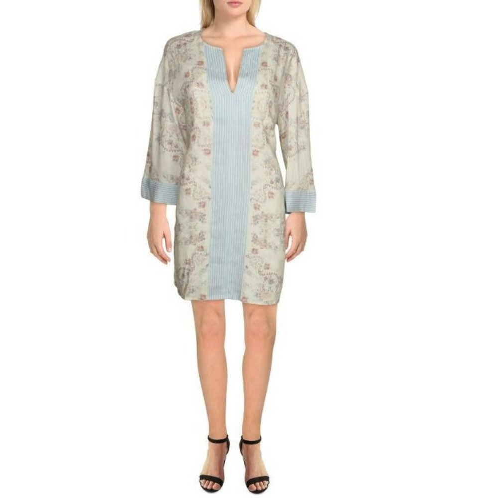 BCBGMAXAZRIA Women Gardenia Floral Cotton Dress XS FXK6268171-731 White Blue